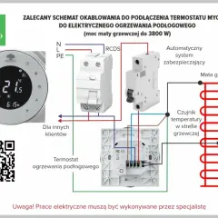 Schemat podłączenia termostatu Mycond do ogrzewania podłogowego. Pokazuje, jak zamontować czujnik temperatury ogrzewania podłogowego.