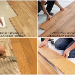 Układanie podłogi drewnianej: klejenie desek do podłoża i montaż paneli na pływająco.