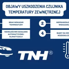 Objawy uszkodzonego czujnika temperatury zewnętrznej: brak wskazań, nieprawidłowe wskazania, problemy z klimatyzacją, błędy na desce rozdzielczej.