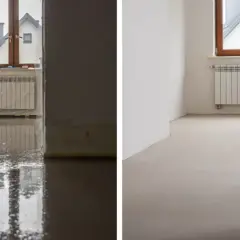 Przed i po: mokre posadzki cementowe schną, tworząc gładką, jednolitą powierzchnię.