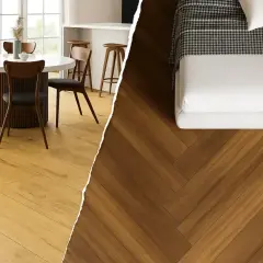 Jasne panele laminowane w jadalni i ciemne panele winylowe w sypialni. Wybierz idealne rozwiązanie dla swojego domu.