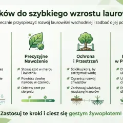 5 kroków do szybkiego wzrostu laurowiśni: podlewanie, nawożenie, ochrona, przestrzeń i pielęgnacja. Dowiedz się, jak uzyskać gęsty żywopłot.