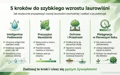 5 kroków do szybkiego wzrostu laurowiśni: podlewanie, nawożenie, ochrona, przestrzeń i pielęgnacja. Dowiedz się, jak uzyskać gęsty żywopłot.