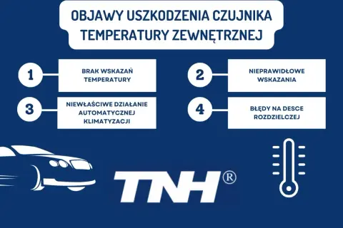 Objawy uszkodzonego czujnika temperatury zewnętrznej: brak wskazań, nieprawidłowe wskazania, problemy z klimatyzacją, błędy na desce rozdzielczej.