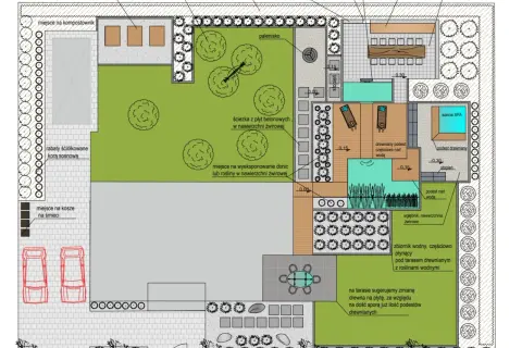 Projekt ogrodu: kompostownik, palenisko, basen, wanna SPA, taras z miejscem do jedzenia i wypoczynku. Jak zaprojektować ogród marzeń.