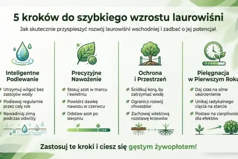 5 kroków do szybkiego wzrostu laurowiśni: podlewanie, nawożenie, ochrona, przestrzeń i pielęgnacja. Dowiedz się, jak uzyskać gęsty żywopłot.