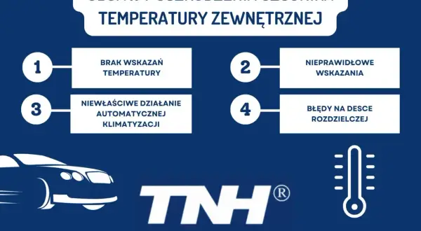Objawy uszkodzonego czujnika temperatury zewnętrznej: brak wskazań, nieprawidłowe wskazania, problemy z klimatyzacją, błędy na desce rozdzielczej.