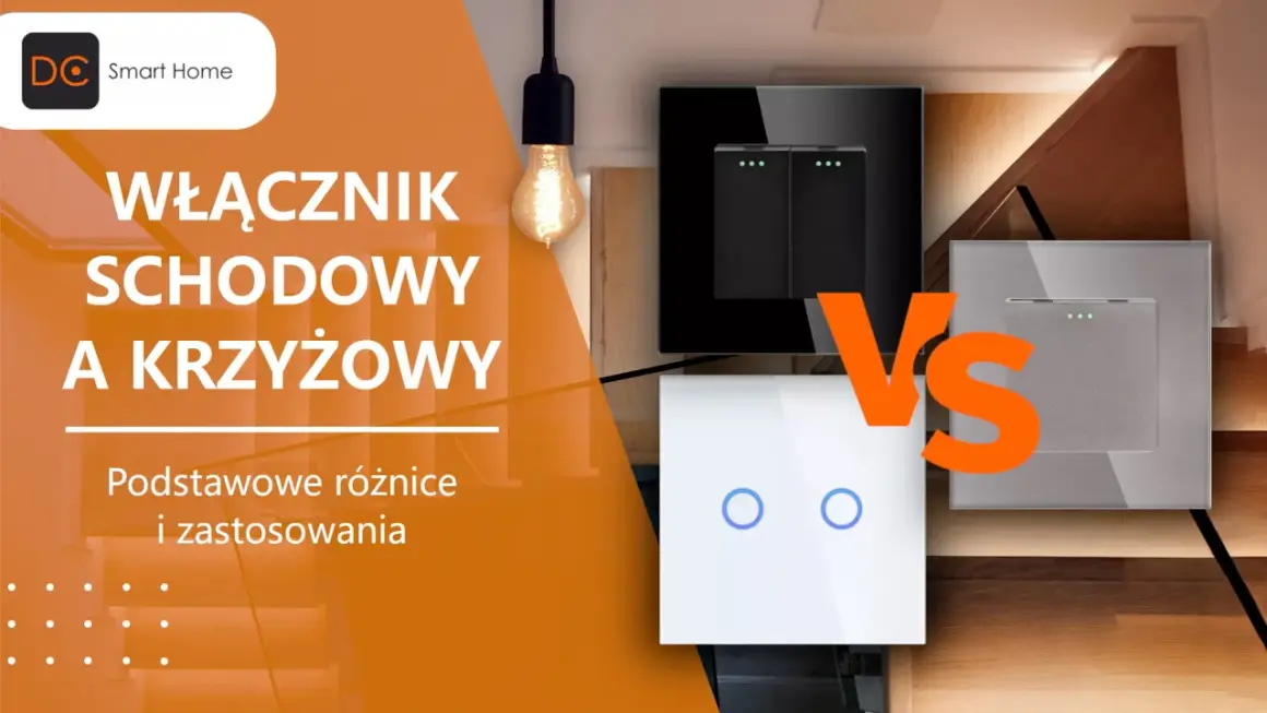 Porównanie: łącznik schodowy a krzyżowy. Eleganckie włączniki światła w nowoczesnym wnętrzu.